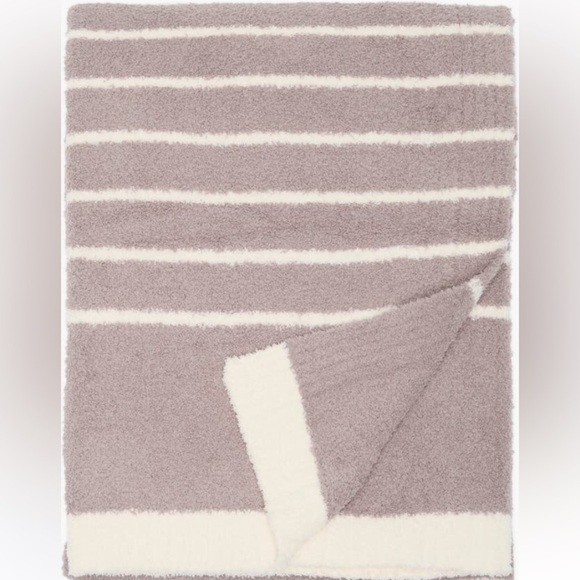 NWT Barefoot Dreams Mauve Cream Striped CozyChic Blanket - Picture 3 of 4